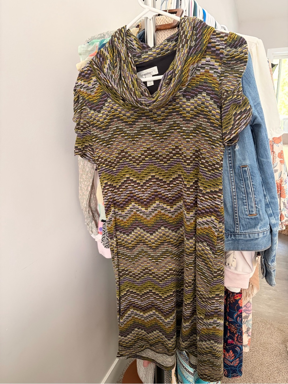Dressbarn Olive Multi Cowl Neck Short-Sleeve Sweater Dress